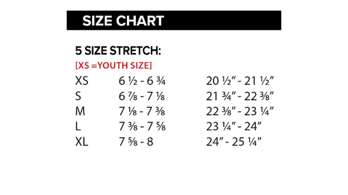Size chart for Canes Hat with stretch