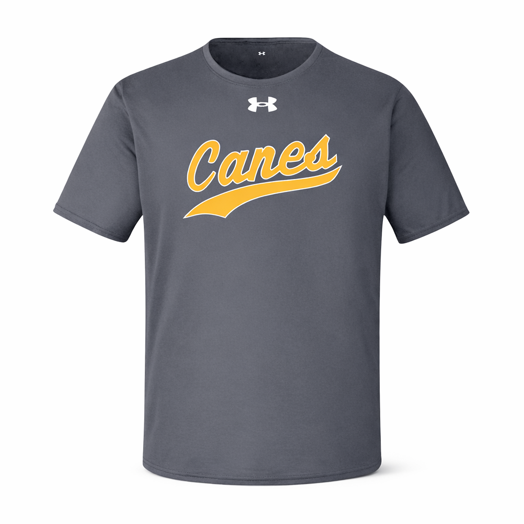 UA Canes Gold Swoop Tech Tee Shirt - Grey