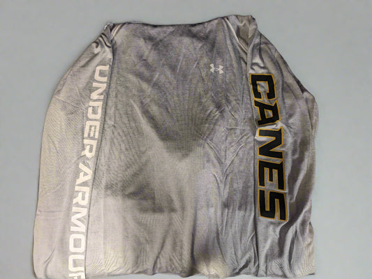 A gray Under Armour hoodie with the text 'CANES' printed in black on the front.