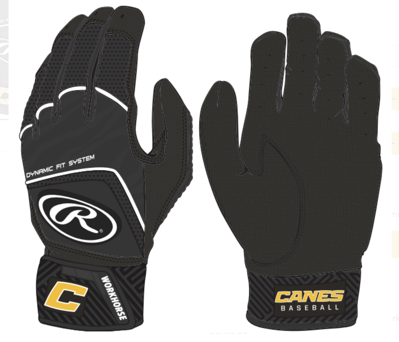 Rawlings All Black Batting Gloves CANES