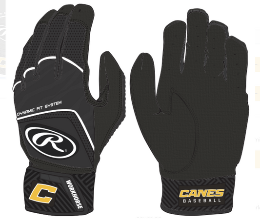 Rawlings All Black Batting Gloves CANES